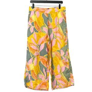 Tahari Women's Size L 100% Linen Wide Leg Pants Multicolor Tropical Resortwear